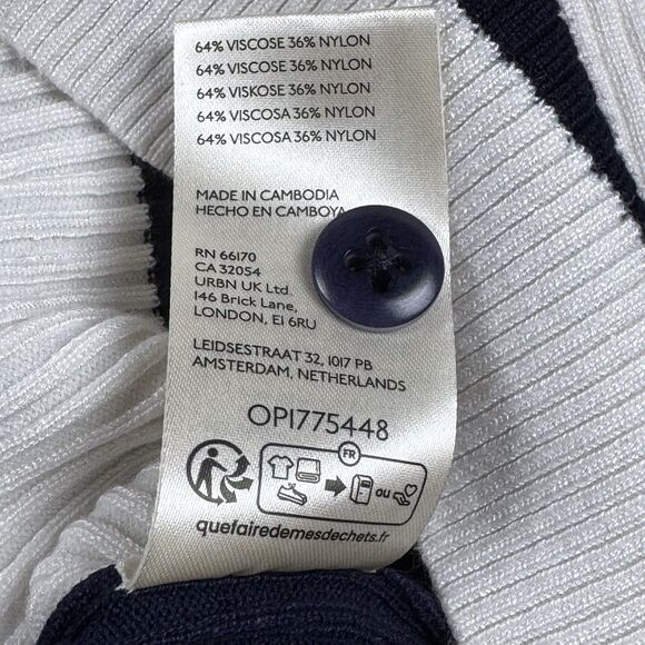 Anthropologie Maeve 3X Ribbed Stripe Cardigan Sweater Navy White Button Front - Picture 11 of 11